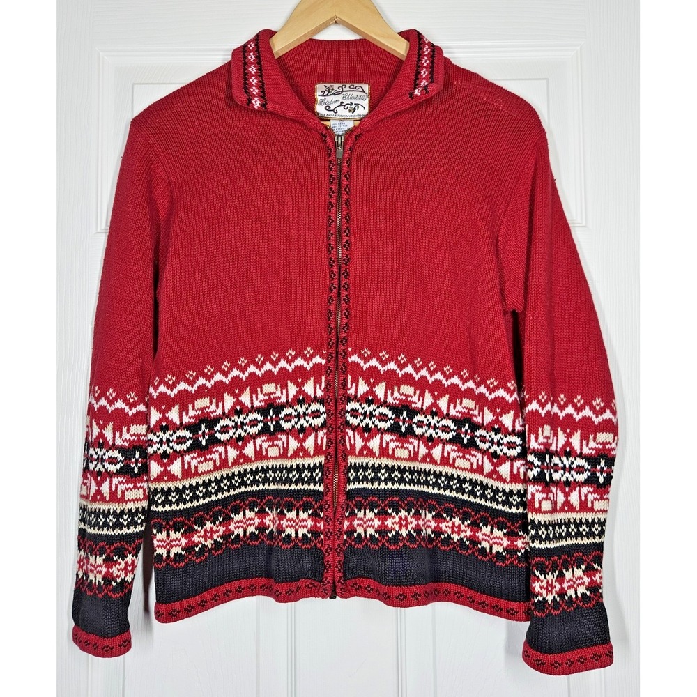 VTG HEIRLOOM COLLECTIBLES Fair Isle Nordic Zip Up Cardigan Sweater Womens S Y2K
